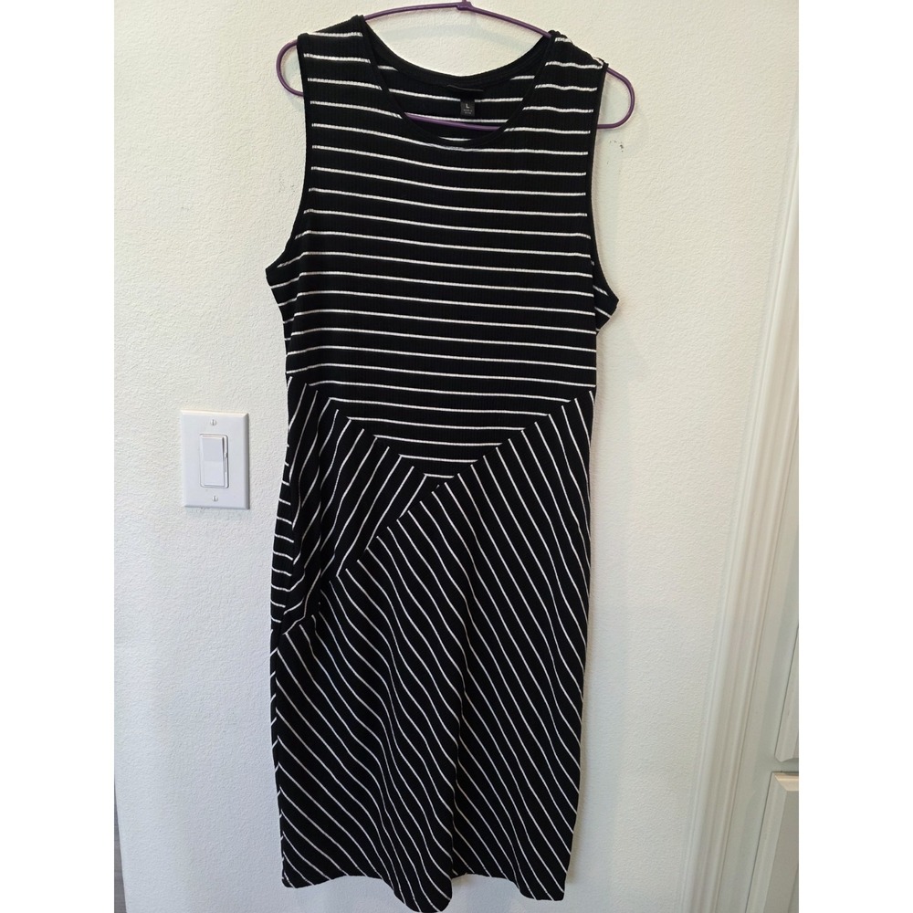Mossimo Y2K Style Bodycon Dress Sz‎ L Black White Asymmetrical Stripe Festival